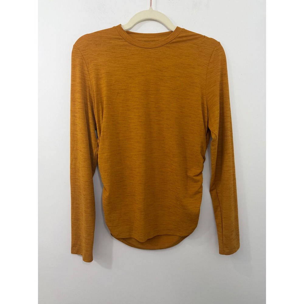 CALIA Women Mustard Yellow Space Dye Ruched Long Sleeve Active Top WCG11055 M